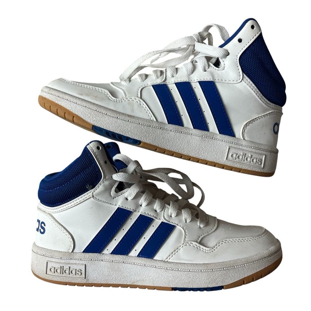 ADIDAS BOYS 3.0 MID TOP WHITE & BLUE SNEAKERS 3.5